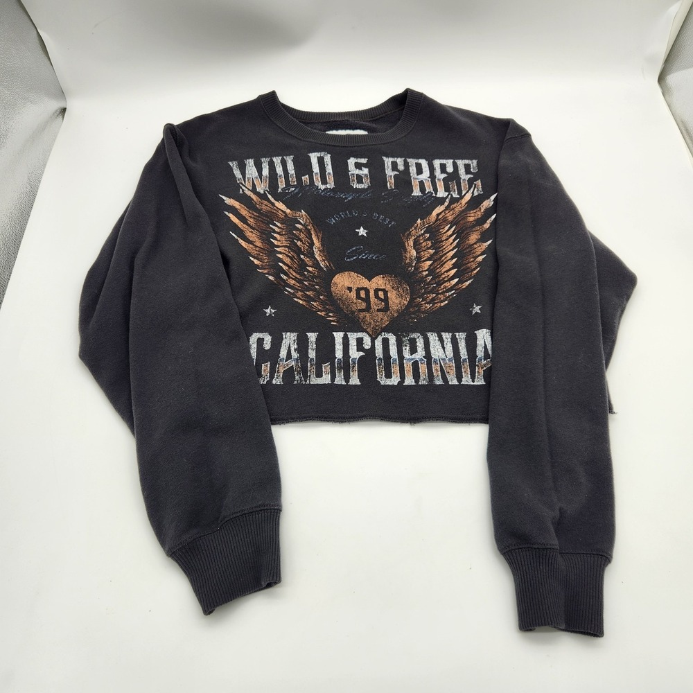 Hollister Womens Cropped Crewneck Graphic Sz M Harley Davidson Inspired Pullover